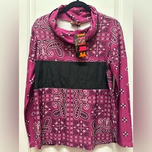Isle by Melis Kozan Pink Black Long Sleeve Blouse with Paisley Print NWT Small